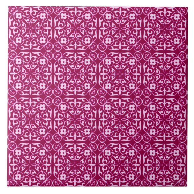 Mediaeval Damask pattern, burgundy wine Tile (Front)
