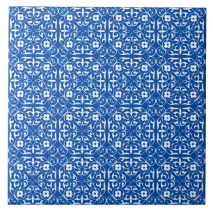 Mediaeval Damask pattern, cobalt blue Tile