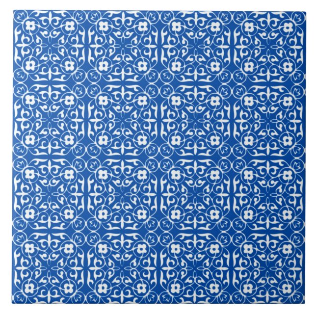 Mediaeval Damask pattern, cobalt blue Tile (Front)
