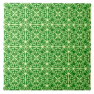 Mediaeval Damask pattern, dark pine green Tile