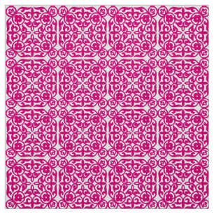 Mediaeval Damask pattern, magenta and white Fabric