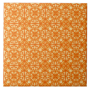 Mediaeval Damask pattern, mandarin orange Tile