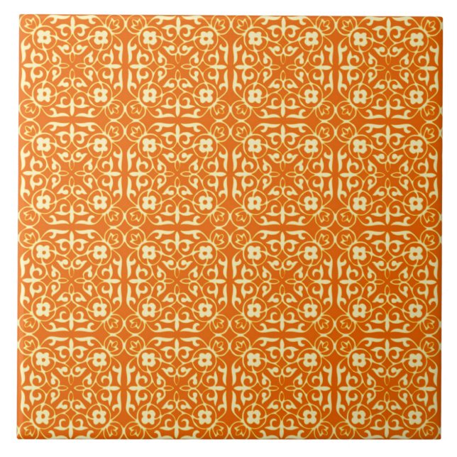 Mediaeval Damask pattern, mandarin orange Tile (Front)