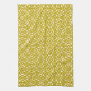 Mediaeval Damask pattern, mustard gold Tea Towel
