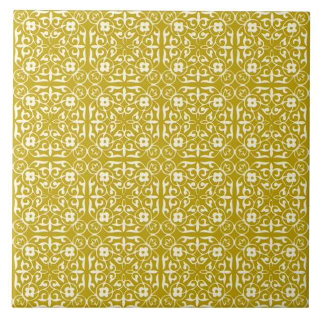 Mediaeval Damask pattern, mustard gold Tile (Front)