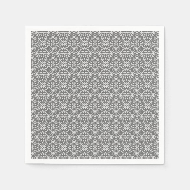 Mediaeval Damask pattern, silver grey Napkin (Front)