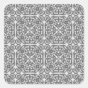 Mediaeval Damask pattern, silver grey Square Sticker