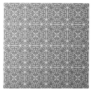 Mediaeval Damask pattern, silver grey Tile