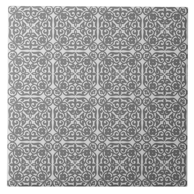 Mediaeval Damask pattern, silver grey Tile (Front)