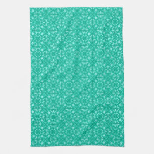 Mediaeval Damask pattern, turquoise and aqua Tea Towel