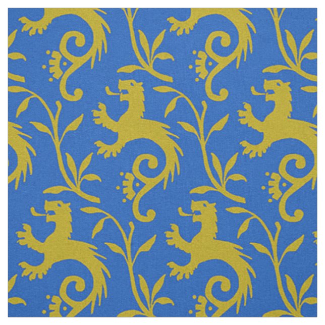 Mediaeval Dande-Lions on Blue Fabric (Swatch)