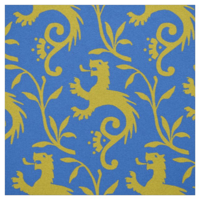 Mediaeval Dande-Lions on Blue Fabric (Swatch)