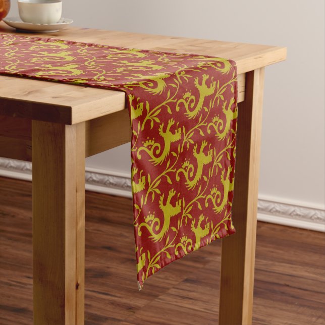 Mediaeval Dande-Lions on Red Table Runner (In Situ)
