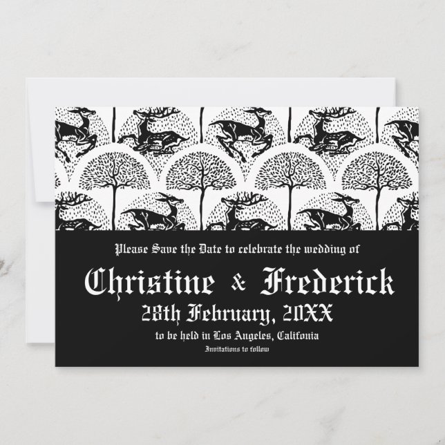 Mediaeval Deer and Trees, save the date announceme Invitation (Front)