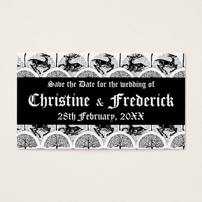 Mediaeval Deer and Trees, save the date mini cards (Front)