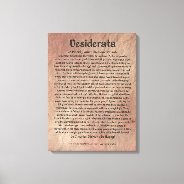 Mediaeval DESIDERATA Poster Max Ehrmann-Mars Stone Canvas Print (Front)