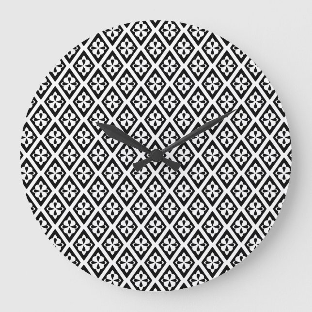 Mediaeval diamonds - black and white large clock (Front)