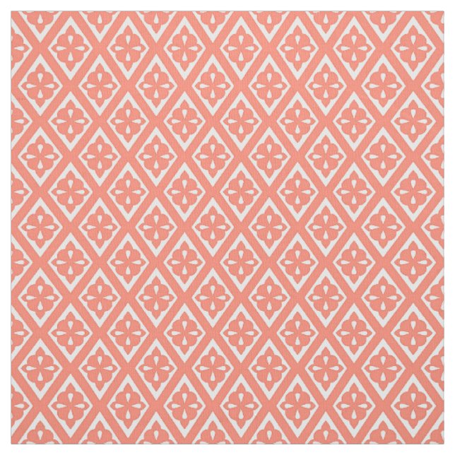 Mediaeval diamonds - coral pink and white fabric (Swatch)