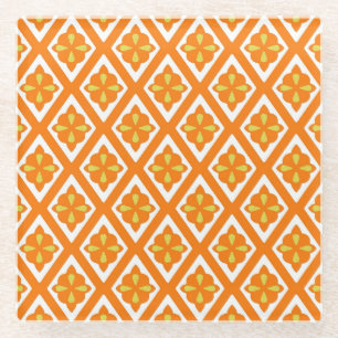 Mediaeval diamonds - mandarin orange and white glass coaster