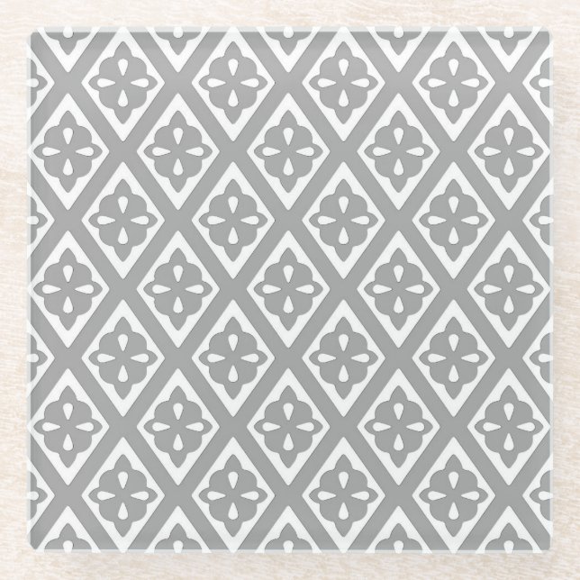 Mediaeval diamonds - silver grey and white glass coaster (Front)