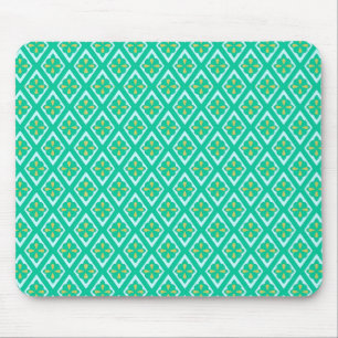 Mediaeval diamonds - teal green and aqua mouse mat