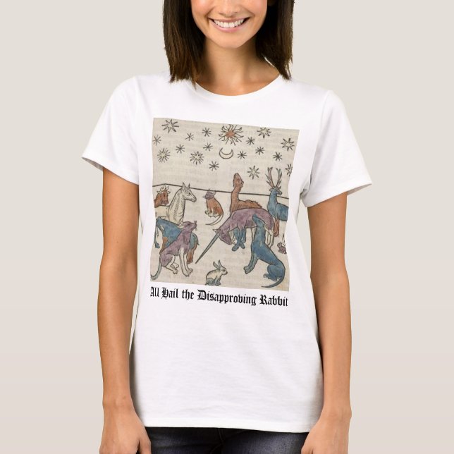 Mediaeval Disapproving Rabbit Unicorn Animal Art T-Shirt (Front)