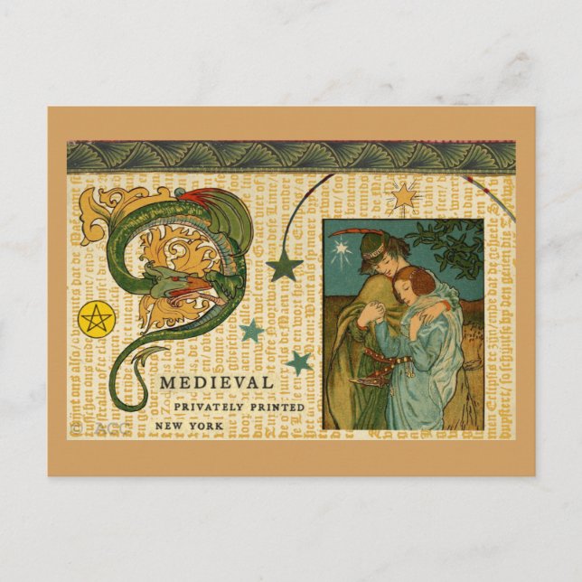 Mediaeval Dragon and Couple Postcard (Front)