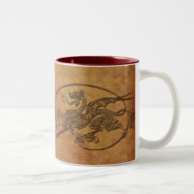 Mediaeval Dragon Antique Art Designer Gift Two-Tone Coffee Mug (Right)