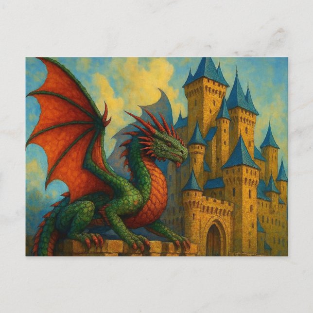 Mediaeval Dragon Castle Protector Holiday Postcard (Front)