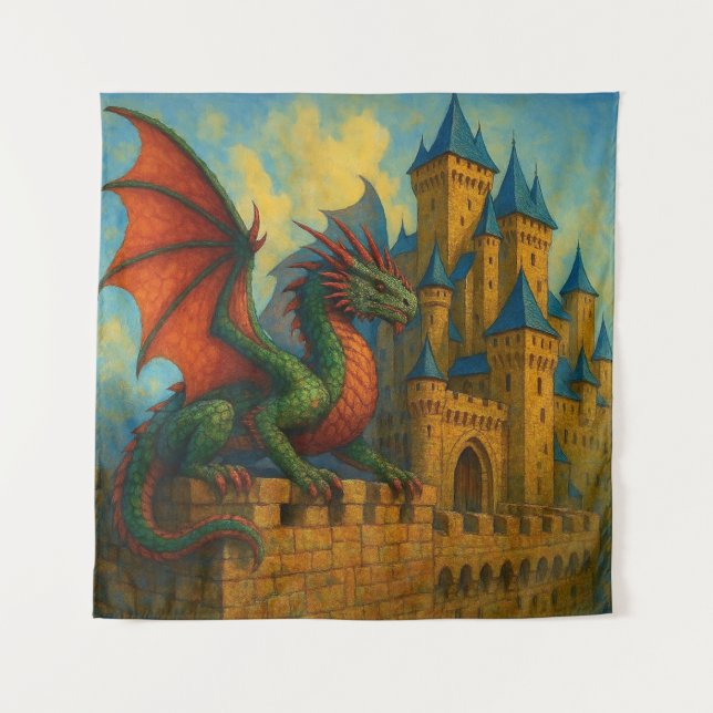 Mediaeval Dragon Castle Protector Tapestry (Front)