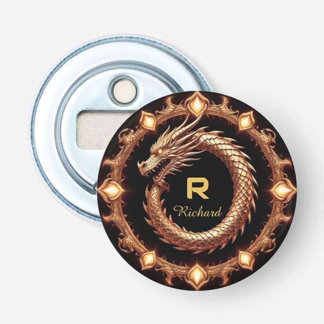 🐉 Mediaeval Dragon Crest Name Ring Frame Emblem � Bottle Opener (Front)
