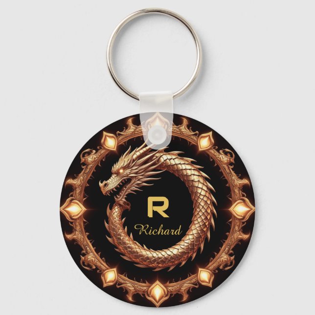 🐉 Mediaeval Dragon Crest Name Ring Frame Emblem � Key Ring (Front)