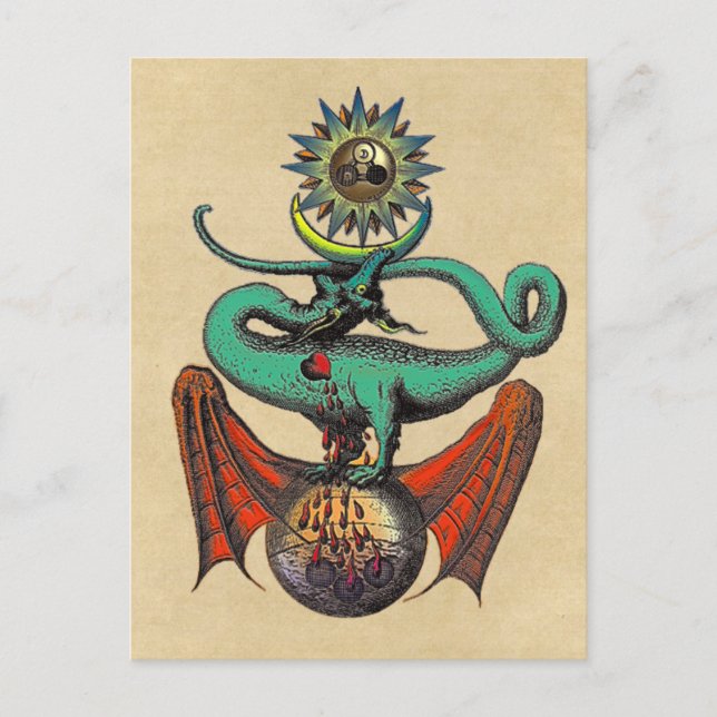 Mediaeval Dragon from the Ripley Scroll Sepia Postcard (Front)