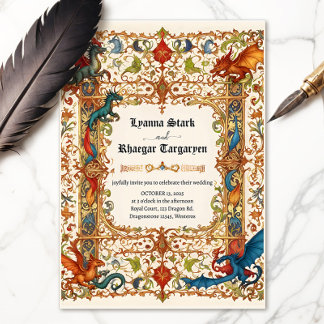Mediaeval Dragon Invitation, Ancient Manuscript Invitation