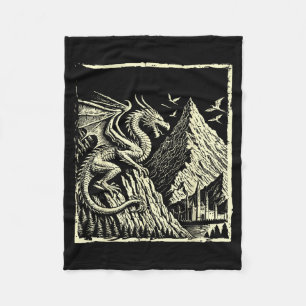 Mediaeval Dragon Mountain Castle Mythical Men Wome Fleece Blanket