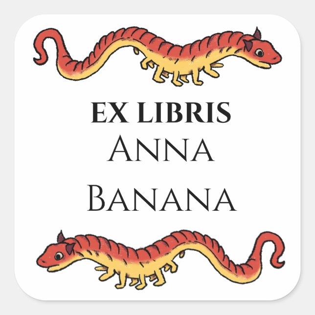 Mediaeval Dragon Worm Lizard Bookplate Square Sticker (Front)