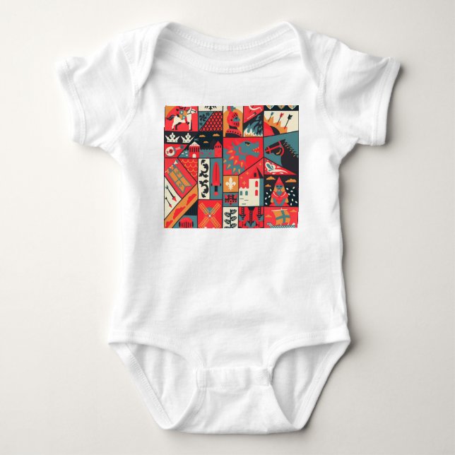 Mediaeval Elegance: Seamless Pattern Design Baby Bodysuit (Front)