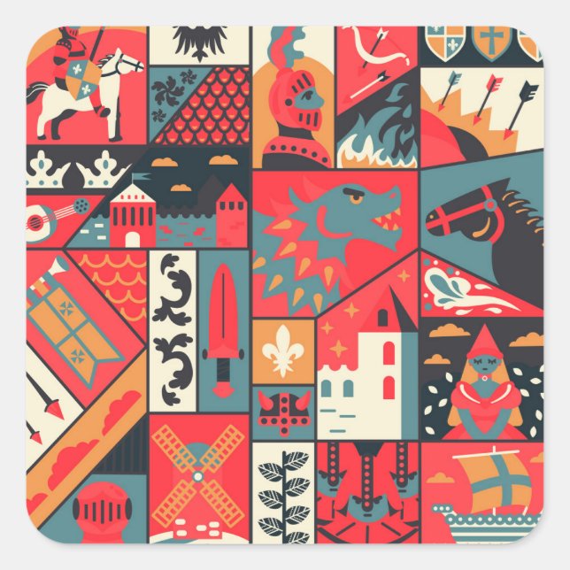 Mediaeval Elegance: Seamless Pattern Design Square Sticker (Front)