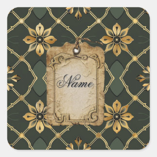 Mediaeval Elegant Green Personalised  Square Sticker