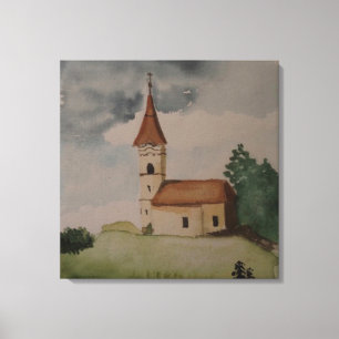 Mediaeval English Church Watercolour Canvas Print
