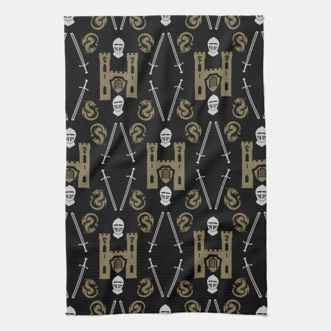 Mediaeval English Knight Dragon Tea Towel (Vertical)
