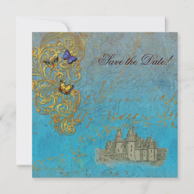 Mediaeval Fairy Tale Castle Save The Date (Front)