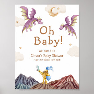Mediaeval Fairytale Dragon Boy Baby Shower Welcome Poster