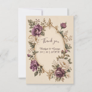 Mediaeval Fairytale Purple Botanical Floral Weddin Thank You Card