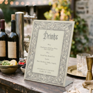 Mediaeval Fantasy Black Vintage Etch Wedding Bar Pedestal Sign