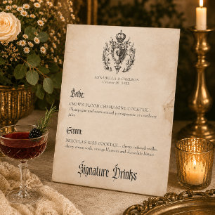 Mediaeval Fantasy Black Vintage Etch Wedding Drink Pedestal Sign