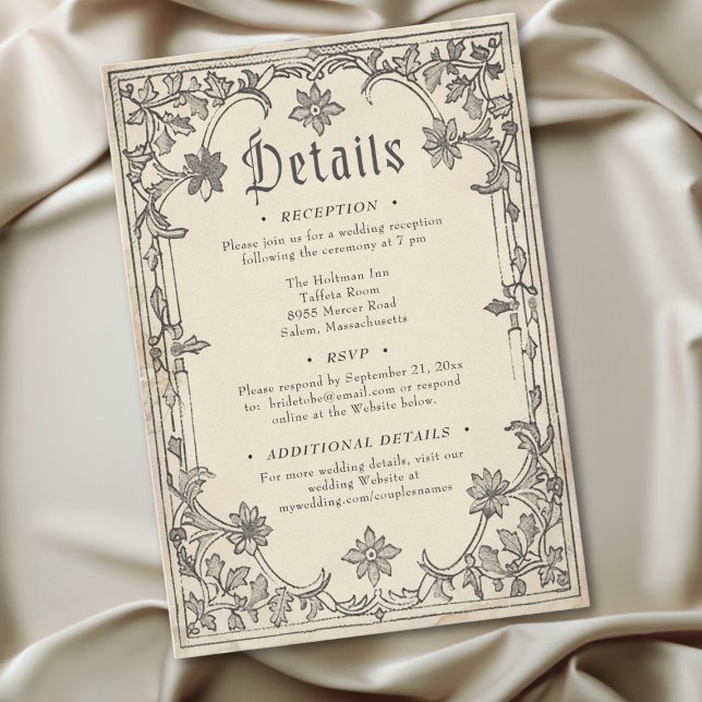 Mediaeval Fantasy Black Vintage Etching Wedding Enclosure Card (Medieval Fantasy Black Vintage Etching Wedding Enclosure Card)