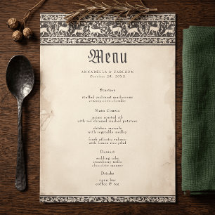 Mediaeval Fantasy Black Vintage Etching Wedding Menu