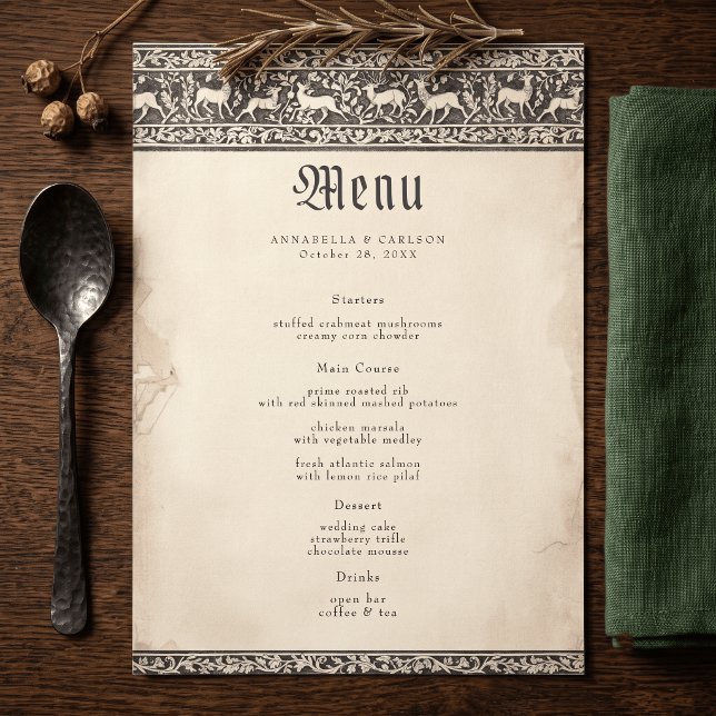 Mediaeval Fantasy Black Vintage Etching Wedding Menu (Creator Uploaded)