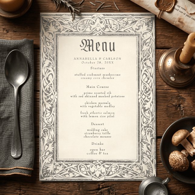 Mediaeval Fantasy Black Vintage Etching Wedding Menu (Creator Uploaded)